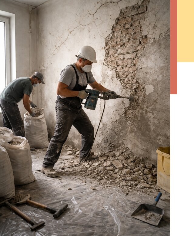 Демонтаж штукатурки со стен в Сасово от 7276 руб/м² — быстро и недорого | ОТДЕЛОЧНИК-Ссв