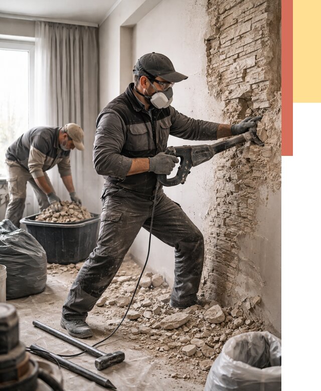 Демонтаж декоративного камня в Сасово от 1465 руб/м² — быстро и недорого | ОТДЕЛОЧНИК-Ссв