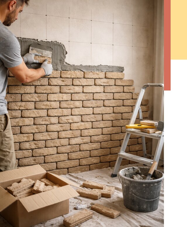 Монтаж декоративного кирпича в Сасово от 3234 руб./м² — быстро и недорого | ОТДЕЛОЧНИК-Ссв