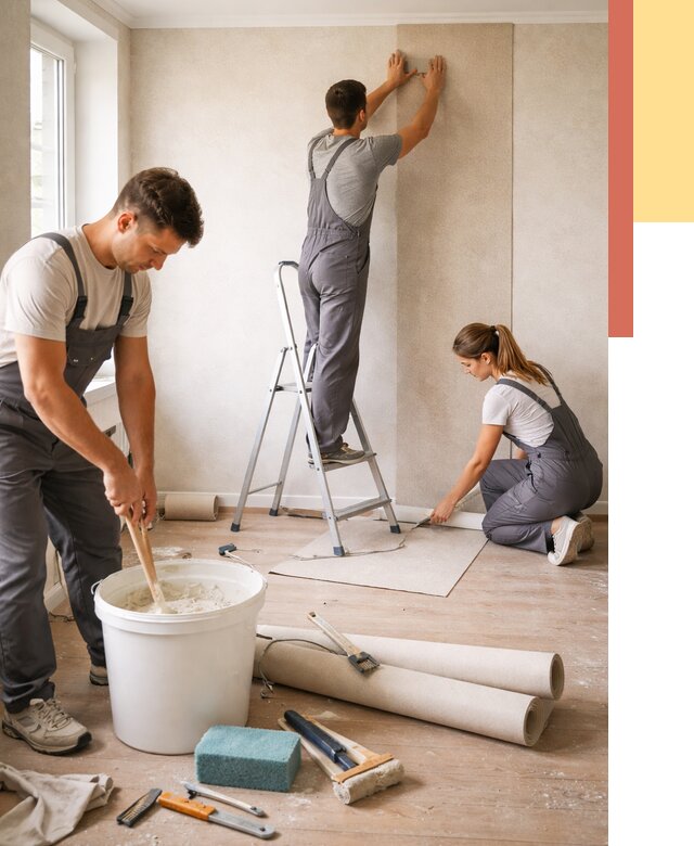 Оклейка стен обоями в Сасово от 3537 руб/м2 — быстро и недорого | ОТДЕЛОЧНИК-Ссв