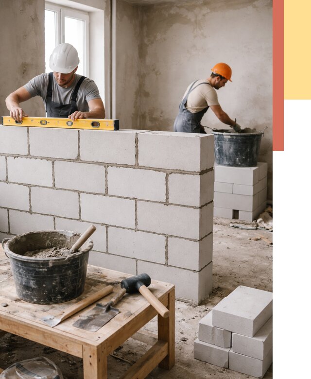 Кладка перегородок из газобетона в Сасово от 3234 руб. под ключ | ОТДЕЛОЧНИК-Ссв