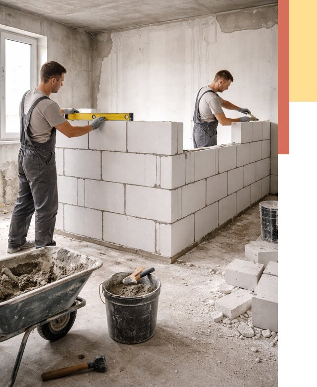 Кладка перегородок из ПГП в Сасово от 2526 руб./м2 — монтаж и возведение под ключ | ОТДЕЛОЧНИК-Ссв