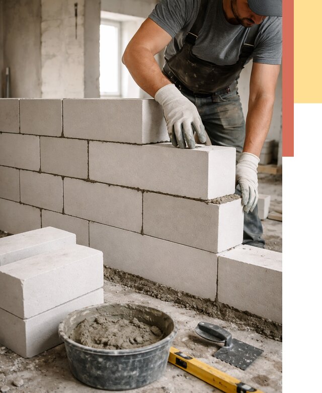 Кладка перегородок из силикатного блока в Сасово от 4042 руб. под ключ | ОТДЕЛОЧНИК-Ссв