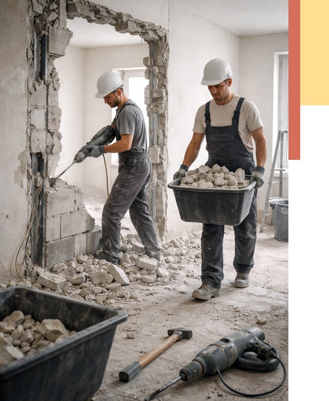 Демонтаж блоковых перегородок в Сасово от 3789 руб. — быстро и недорого | ОТДЕЛОЧНИК-Ссв