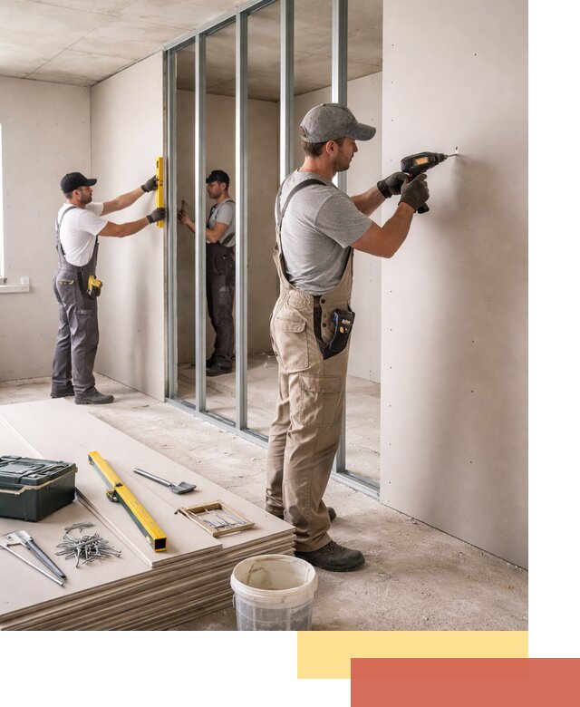 Однослойная перегородка из гипсокартона в Сасово под ключ, монтаж и отделка