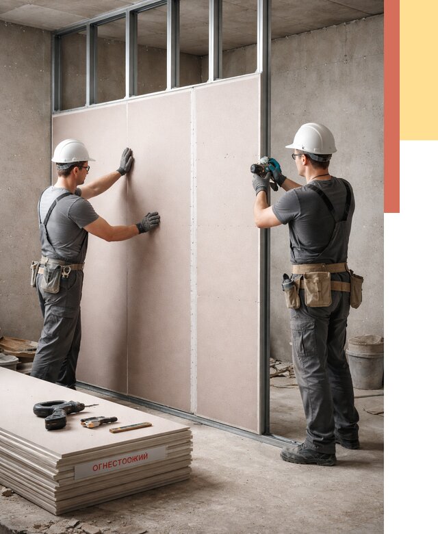 Перегородка из огнестойкого гипсокартона в Сасово от 1869 руб. под ключ | ОТДЕЛОЧНИК-Ссв