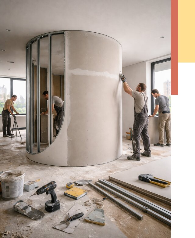 Радиусная перегородка из гипсокартона в Сасово от 2930 руб. под ключ | ОТДЕЛОЧНИК-Ссв