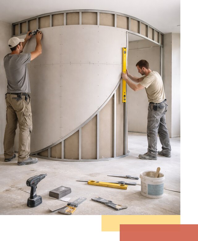 Радиусная перегородка из гипсокартона в Сасово под ключ