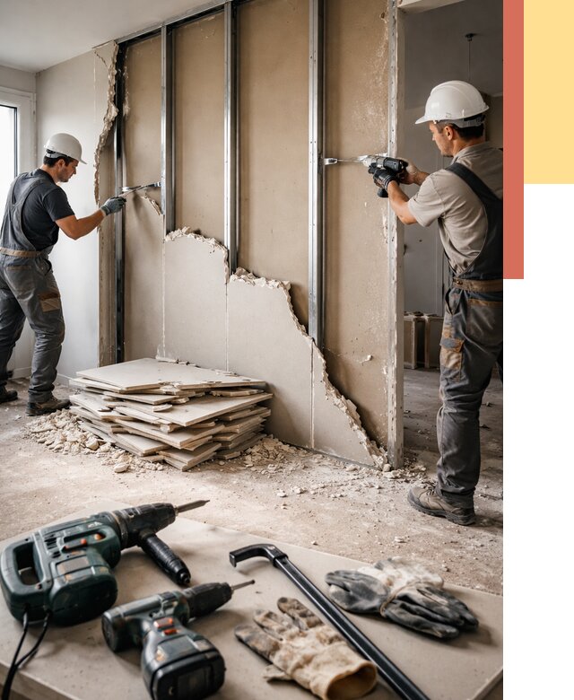 Демонтаж перегородки из гипсокартона в Сасово от 1213 руб. быстро и недорого | ОТДЕЛОЧНИК-Ссв