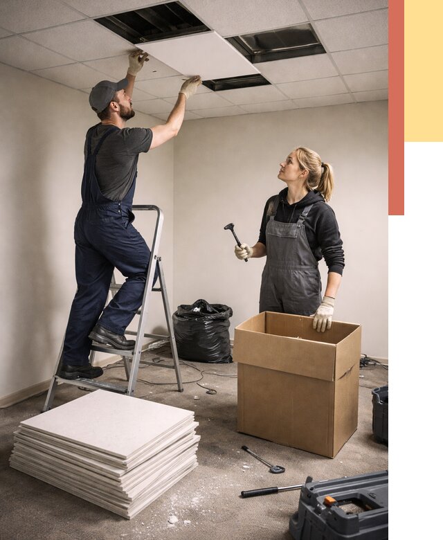 Демонтаж потолочной плитки в Сасово от 4547 руб. быстро и недорого | ОТДЕЛОЧНИК-Ссв