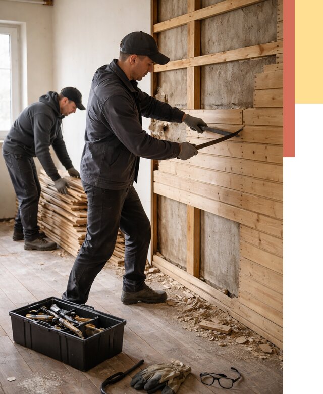 Демонтаж вагонки в Сасово от 3840 руб/м2 — быстро и недорого | ОТДЕЛОЧНИК-Ссв