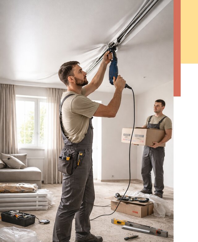 Монтаж сатинового натяжного потолка в Сасово от 3537 руб. | Быстро, недорого — ОТДЕЛОЧНИК-Ссв