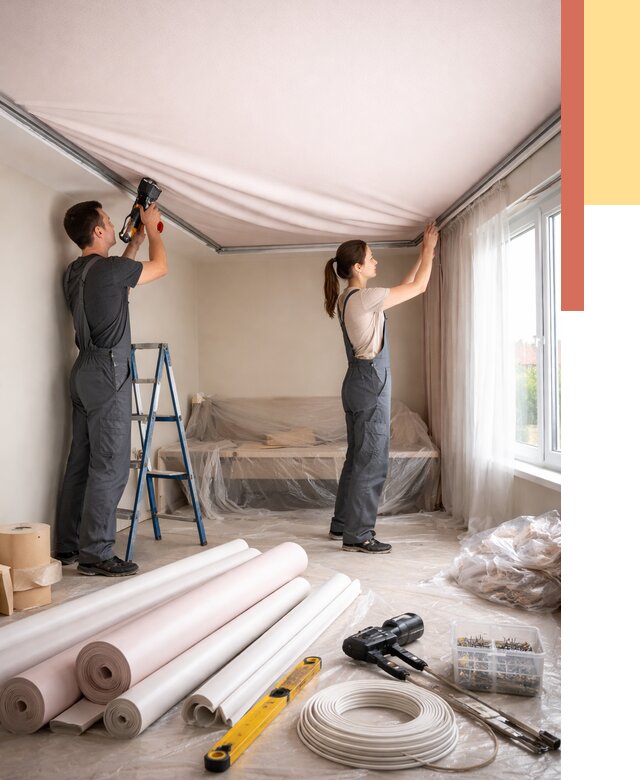 Монтаж цветного натяжного потолка в Сасово от 4244 руб/м² — быстро и недорого | ОТДЕЛОЧНИК-Ссв