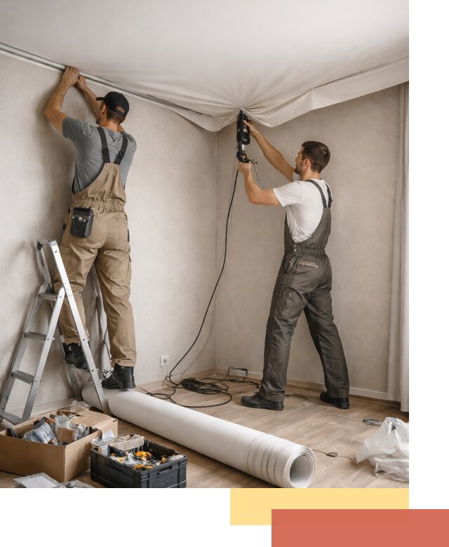 Монтаж цветного натяжного потолка в Сасово за один день