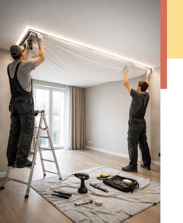 Монтаж парящего натяжного потолка в Сасово от 4547 руб. быстро и недорого | ОТДЕЛОЧНИК-Ссв