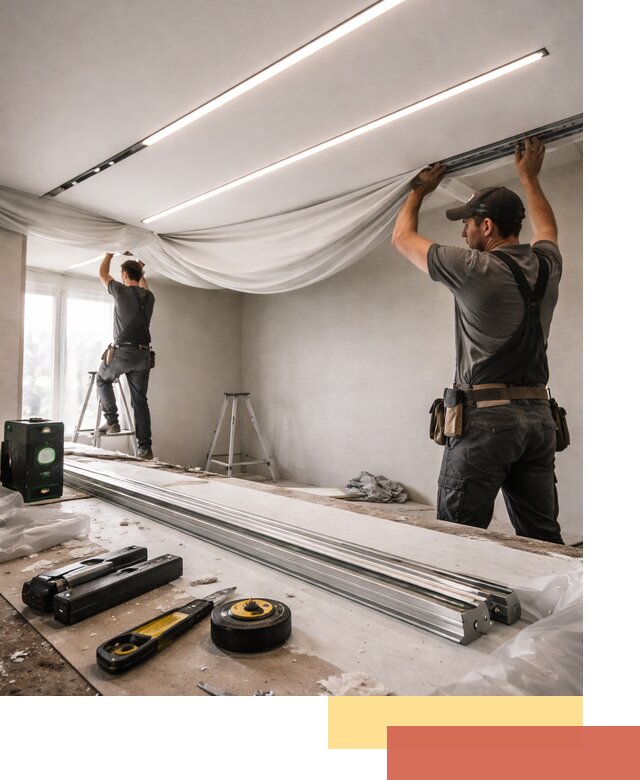 Монтаж натяжных потолков со световыми линиями в Сасово