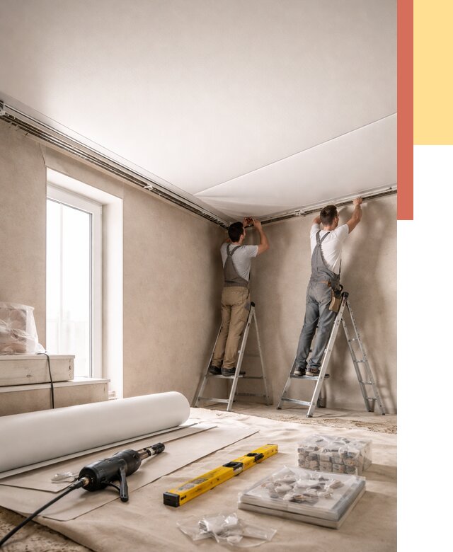 Монтаж натяжного потолка в спальне в Сасово от 3840 руб. под ключ | ОТДЕЛОЧНИК-Ссв