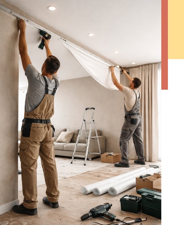 Монтаж натяжного потолка в гостиной в Сасово от 556 руб. | ОТДЕЛОЧНИК-Ссв