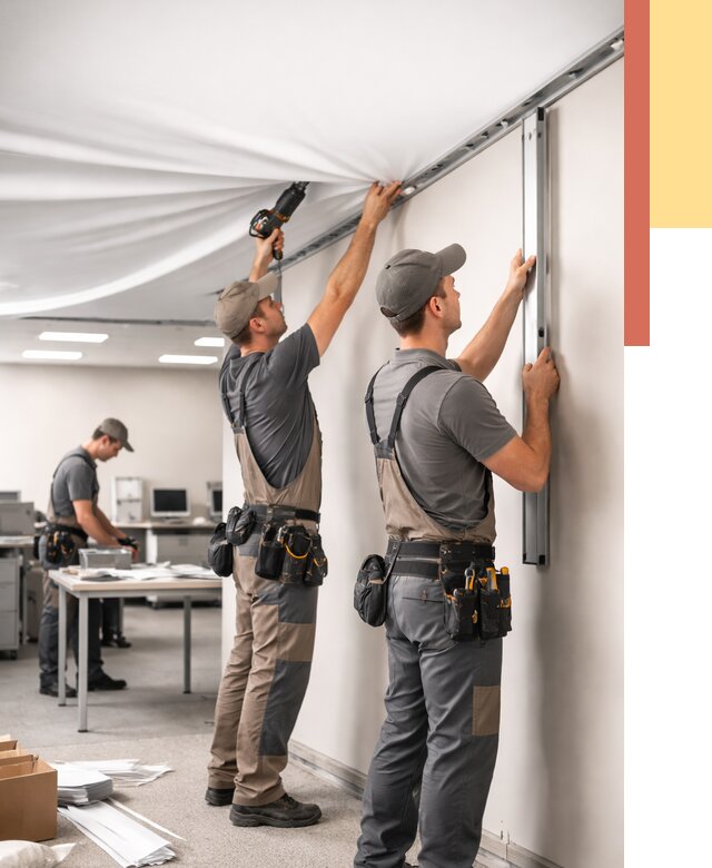 Монтаж натяжного потолка в офисе в Сасово от 455 руб/м² — быстро и недорого | ОТДЕЛОЧНИК-Ссв