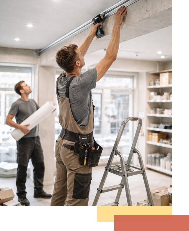 Монтаж натяжных потолков в магазине в Сасово