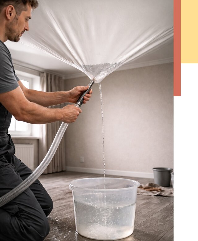 Слив воды с натяжного потолка в Сасово от 2526 руб. быстро и недорого | ОТДЕЛОЧНИК-Ссв