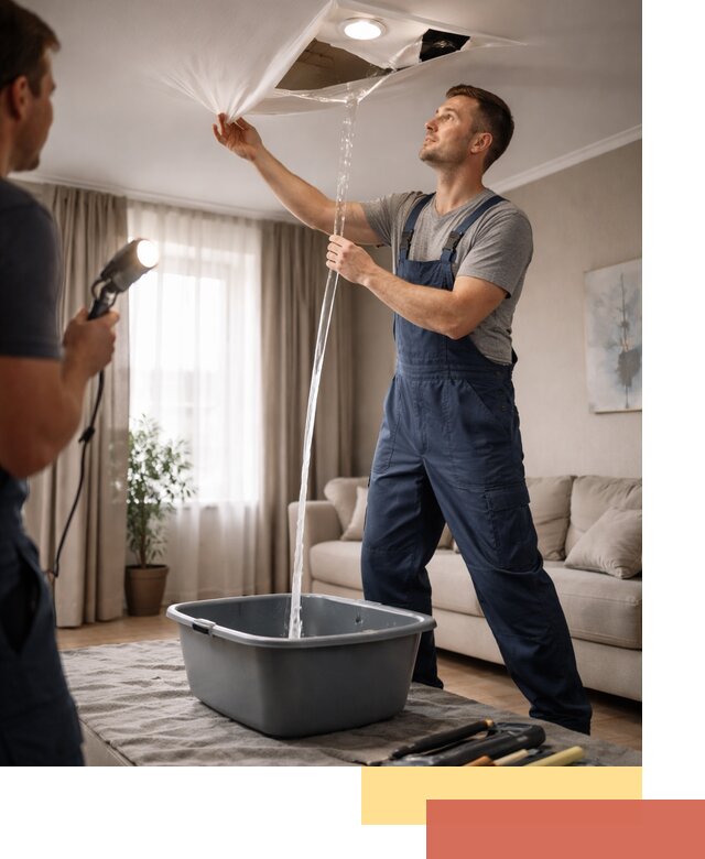 Слив воды с натяжного потолка в Сасово быстро и аккуратно