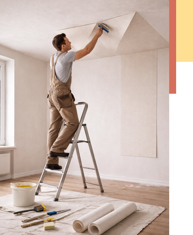 Поклейка обоев на потолок в Сасово от 4547 руб. быстро и недорого | ОТДЕЛОЧНИК-Ссв